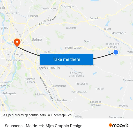 Saussens - Mairie to Mjm Graphic Design map