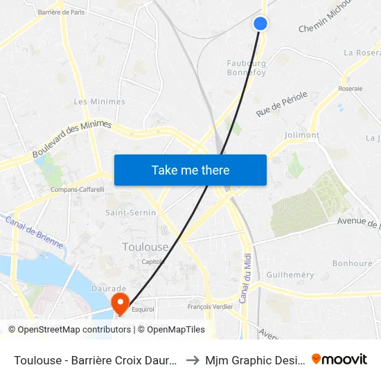 Toulouse - Barrière Croix Daurade to Mjm Graphic Design map