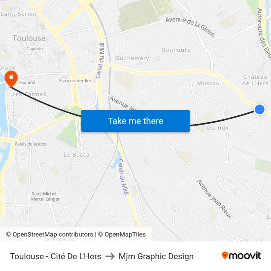 Toulouse - Cité De L'Hers to Mjm Graphic Design map