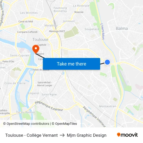 Toulouse - Collège Vernant to Mjm Graphic Design map