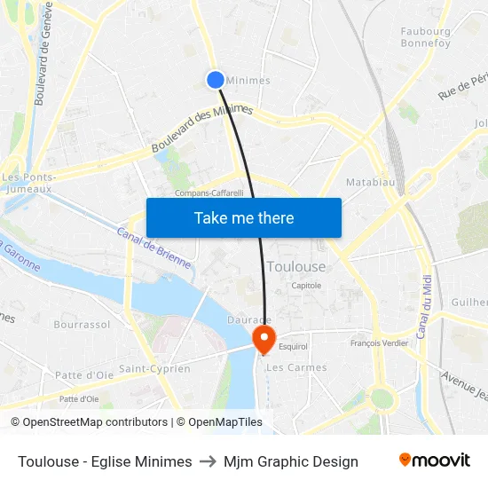 Toulouse - Eglise Minimes to Mjm Graphic Design map