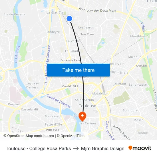 Toulouse - Collège Rosa Parks to Mjm Graphic Design map