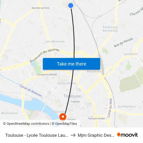 Toulouse - Lycée Toulouse Lautrec to Mjm Graphic Design map