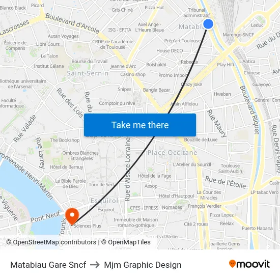 Matabiau Gare Sncf to Mjm Graphic Design map