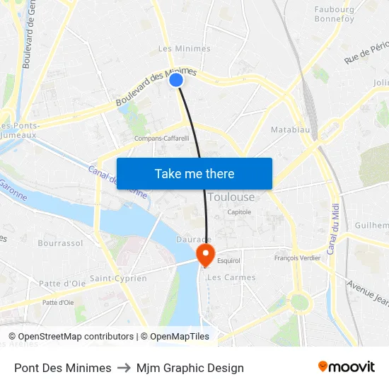 Pont Des Minimes to Mjm Graphic Design map