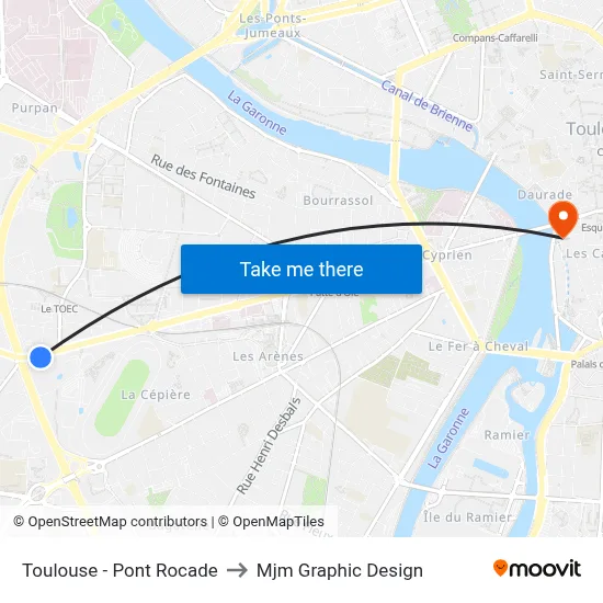 Toulouse - Pont Rocade to Mjm Graphic Design map