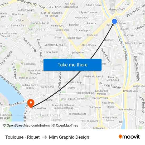 Toulouse - Riquet to Mjm Graphic Design map