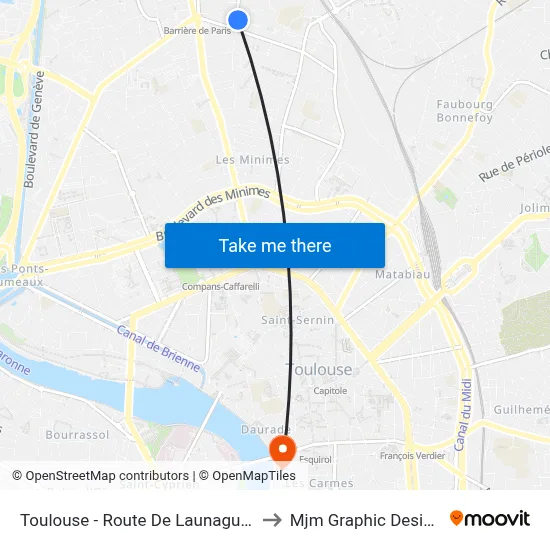 Toulouse - Route De Launaguet to Mjm Graphic Design map