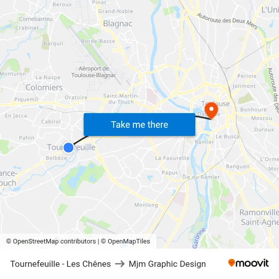 Tournefeuille - Les Chênes to Mjm Graphic Design map