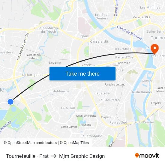 Tournefeuille - Prat to Mjm Graphic Design map