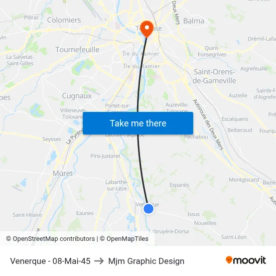 Venerque - 08-Mai-45 to Mjm Graphic Design map