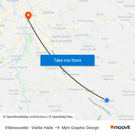 Villenouvelle - Vieille Halle to Mjm Graphic Design map