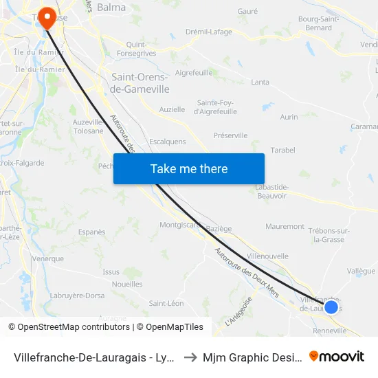 Villefranche-De-Lauragais - Lycée to Mjm Graphic Design map
