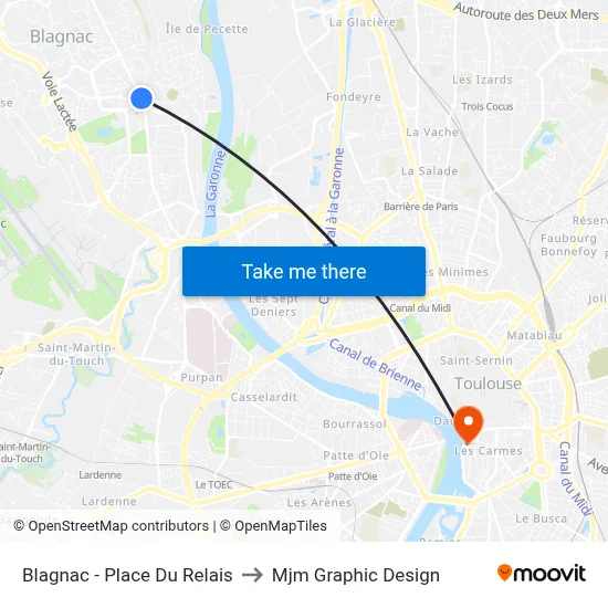 Blagnac - Place Du Relais to Mjm Graphic Design map