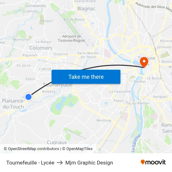 Tournefeuille - Lycée to Mjm Graphic Design map