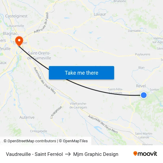 Vaudreuille - Saint Ferréol to Mjm Graphic Design map