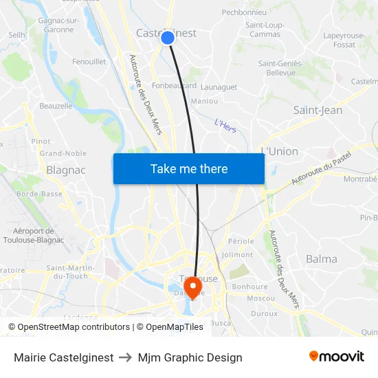Mairie Castelginest to Mjm Graphic Design map
