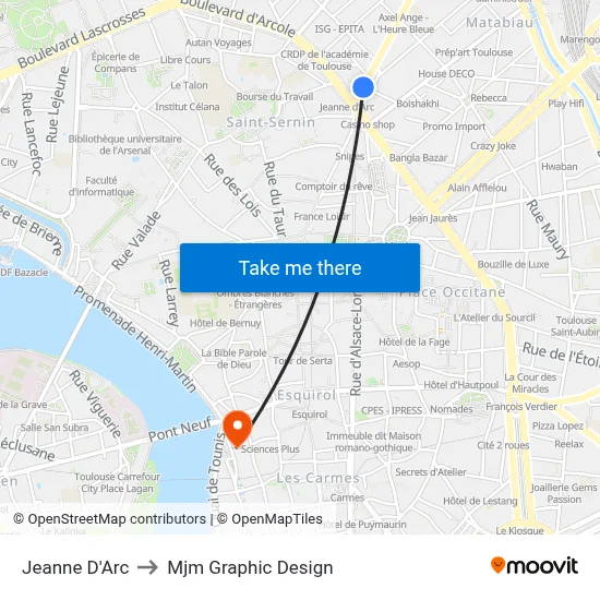 Jeanne D'Arc to Mjm Graphic Design map