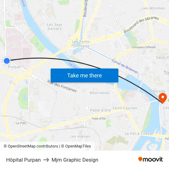 Hôpital Purpan to Mjm Graphic Design map