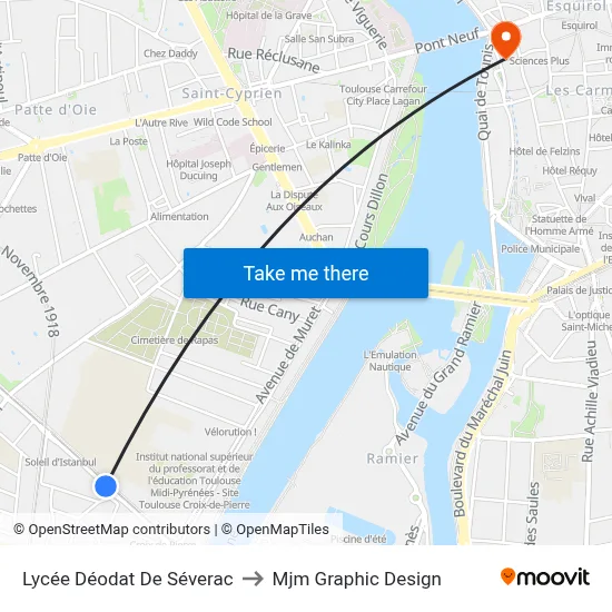 Lycée Déodat De Séverac to Mjm Graphic Design map