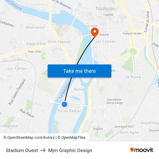 Stadium Ouest to Mjm Graphic Design map