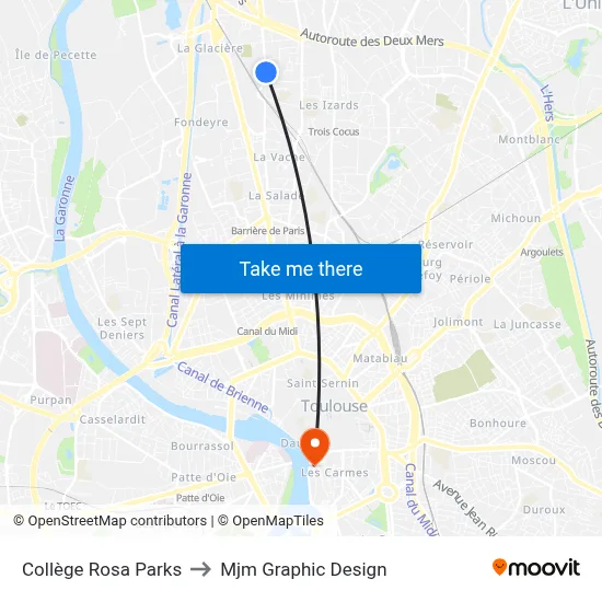 Collège Rosa Parks to Mjm Graphic Design map