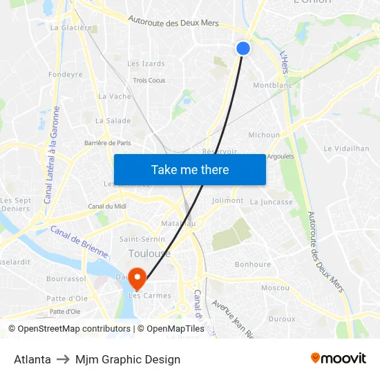 Atlanta to Mjm Graphic Design map