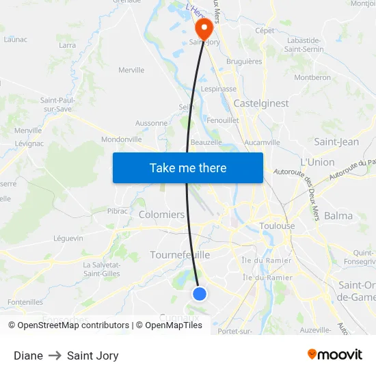 Diane to Saint Jory map