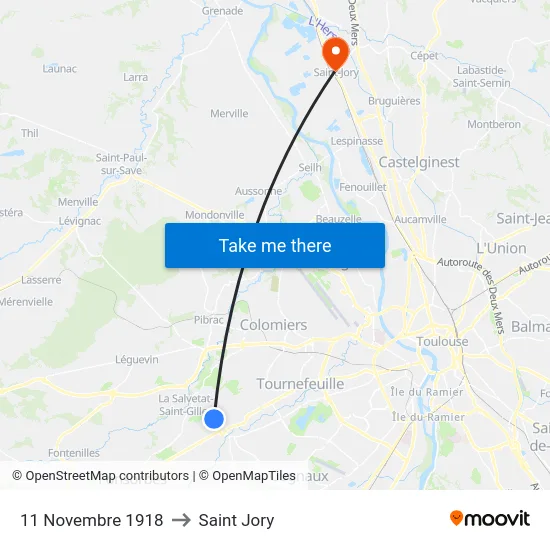11 Novembre 1918 to Saint Jory map
