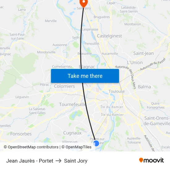 Jean Jaurès - Portet to Saint Jory map