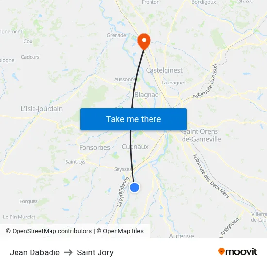 Jean Dabadie to Saint Jory map