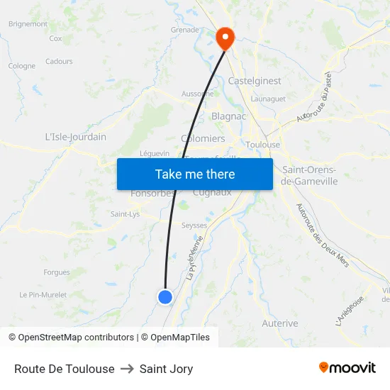 Route De Toulouse to Saint Jory map
