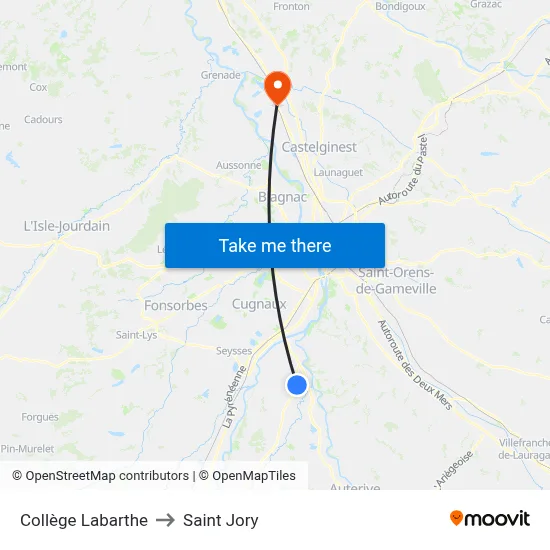 Collège Labarthe to Saint Jory map