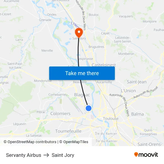 Servanty Airbus to Saint Jory map