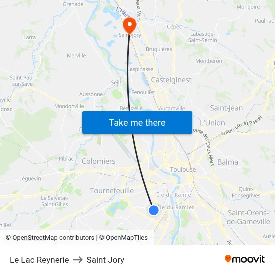 Le Lac Reynerie to Saint Jory map