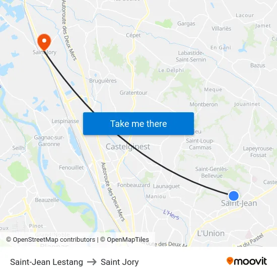 Saint-Jean Lestang to Saint Jory map