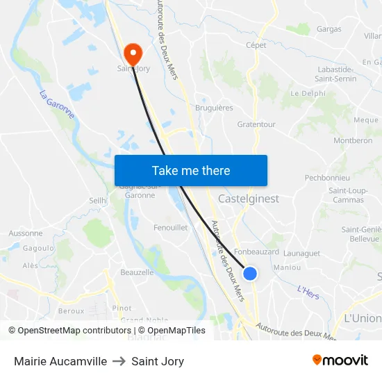 Mairie Aucamville to Saint Jory map