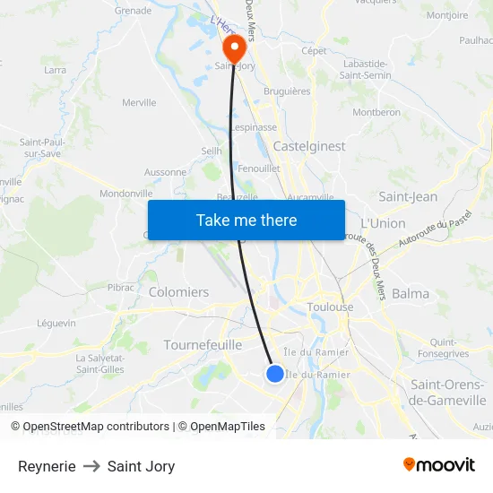 Reynerie to Saint Jory map