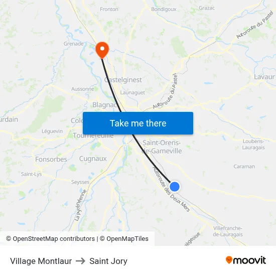 Village Montlaur to Saint Jory map