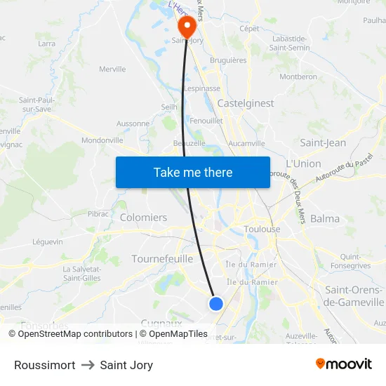Roussimort to Saint Jory map