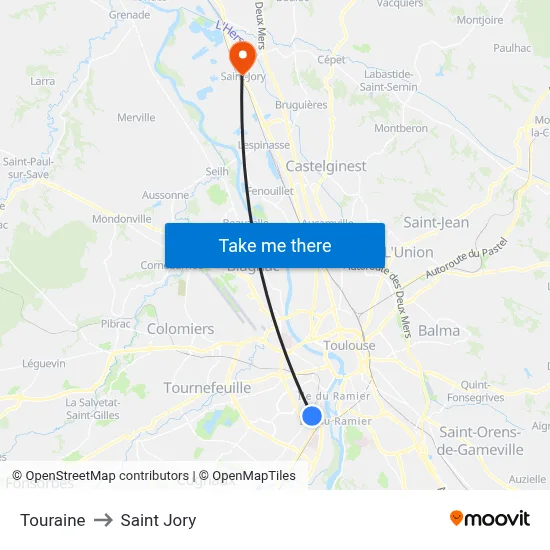 Touraine to Saint Jory map