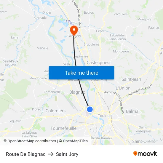 Route De Blagnac to Saint Jory map