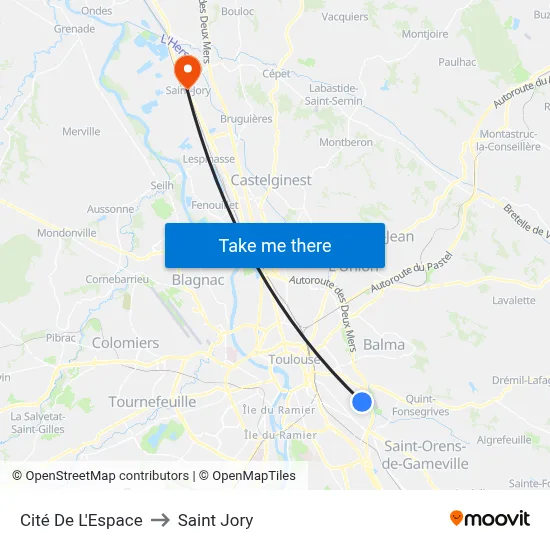 Cité De L'Espace to Saint Jory map