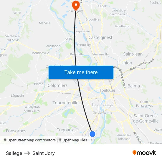 Saliège to Saint Jory map