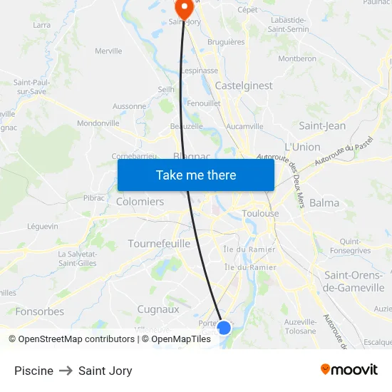 Piscine to Saint Jory map