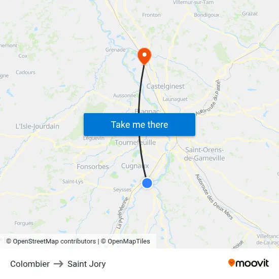 Colombier to Saint Jory map