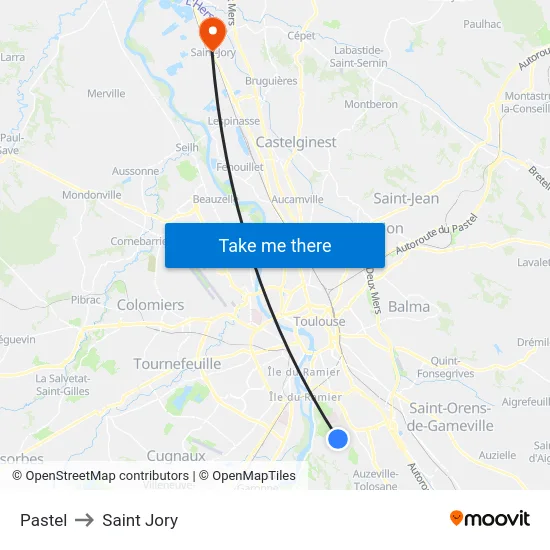 Pastel to Saint Jory map