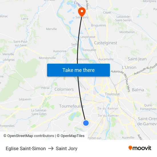 Eglise Saint-Simon to Saint Jory map