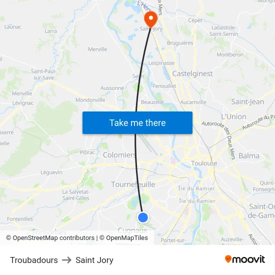 Troubadours to Saint Jory map