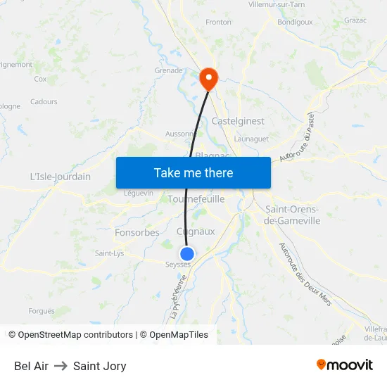 Bel Air to Saint Jory map